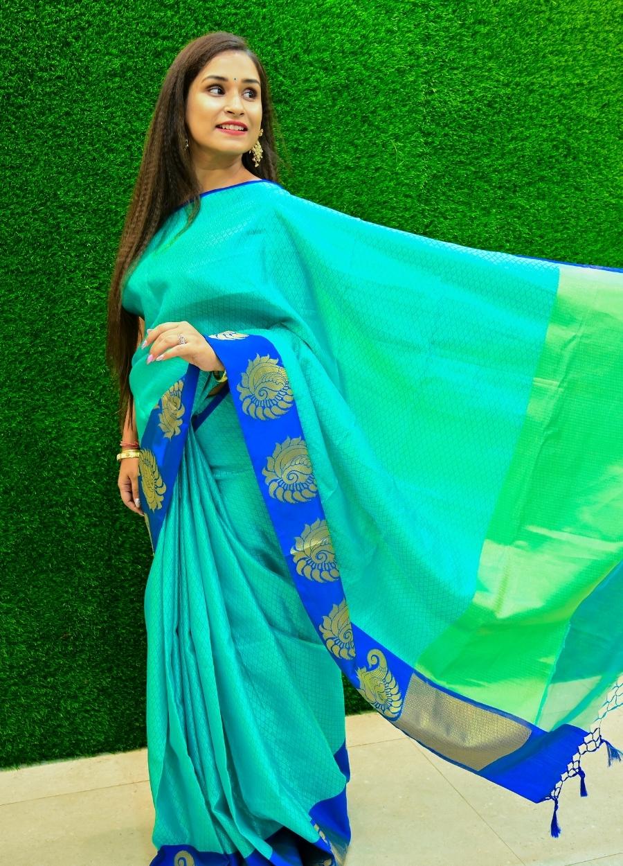 SkyBlue color gorgeous Border Work Banarasi Designer Saree
