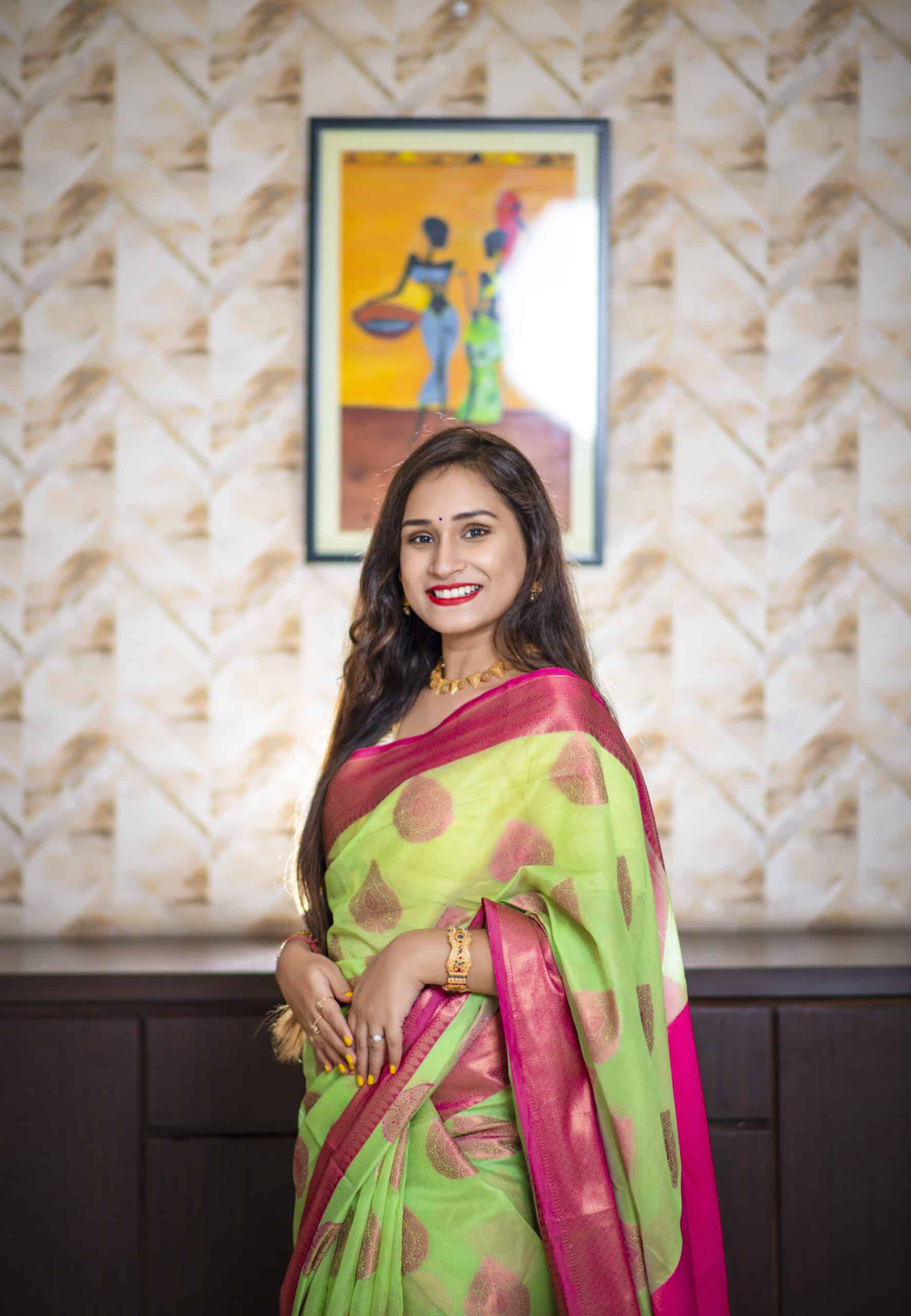 Light Yellow Banarasi satin silk saree with all over embroidery and Resham work