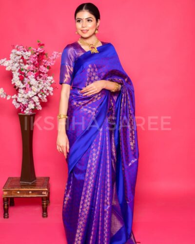 Royal Blue Banarasi Silk Saree With Copper Zari