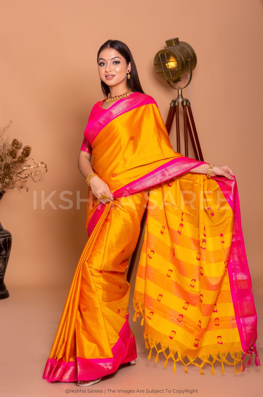 Yellow Paithani Soft Silk Designer sarees for Festivals